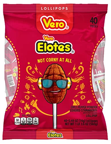 Vero Elote - Lollipops - (Strawberry with Chilli ) 40 ct. - 560 g./ Vero Paletas Elote (Fresa con Chile) 40 ct. - 560 g.