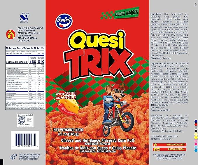 Bocadeli Quesitrix® HOT, queso y salsa picante sabor maíz Puff, 5.1 oz (paquete de 1)