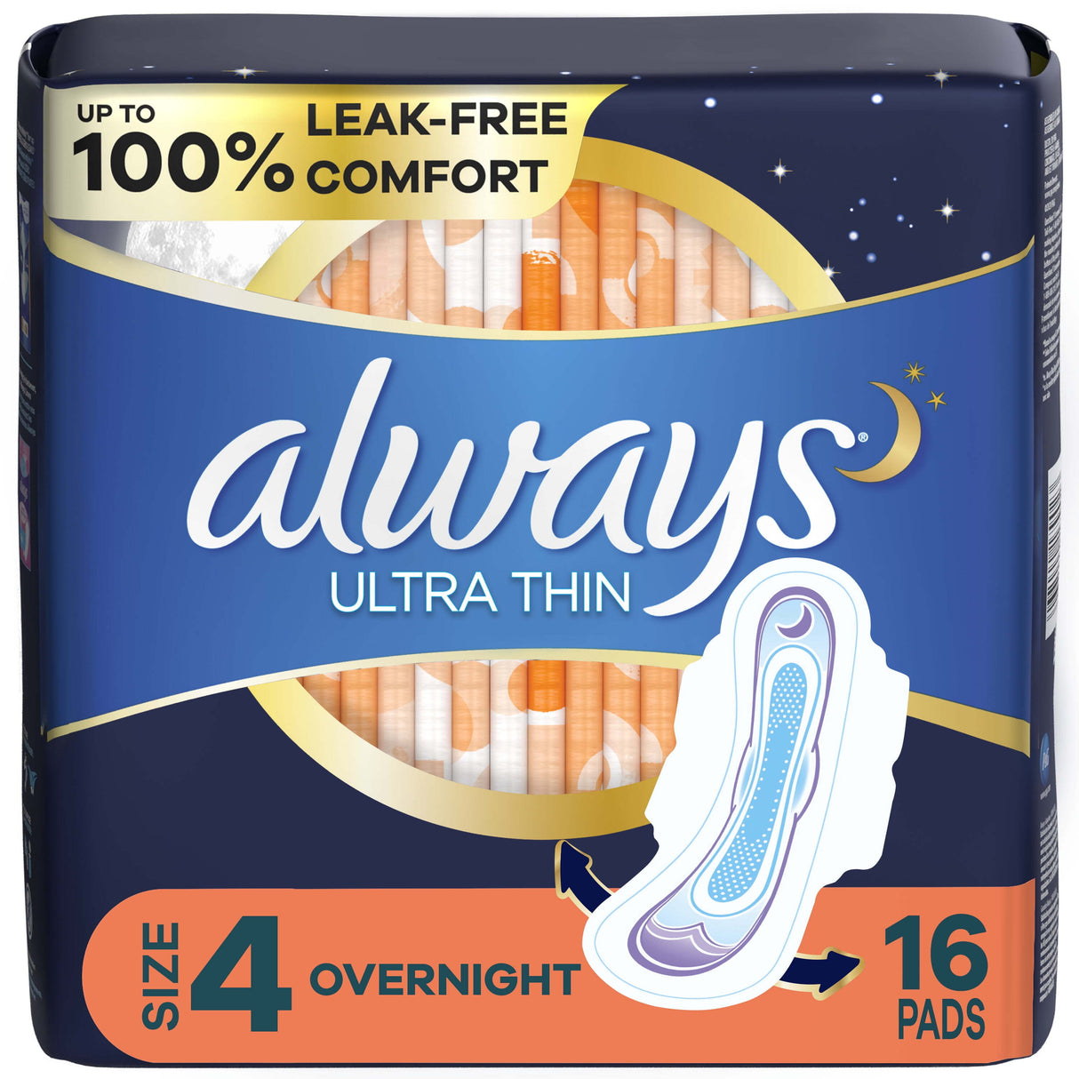 Compresas nocturnas ultradelgadas Always con alas flexibles, tamaño 4, para uso nocturno, sin fragancia, 16 unidades