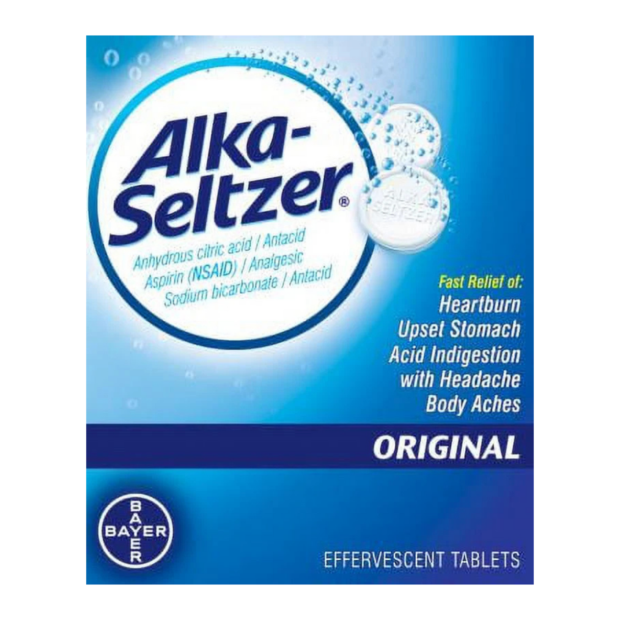 Alka-Seltzer Antacid and; Pain Relief Medicine Original 12 tabs./Alka Seltzer Antiácido Original y Analgésico