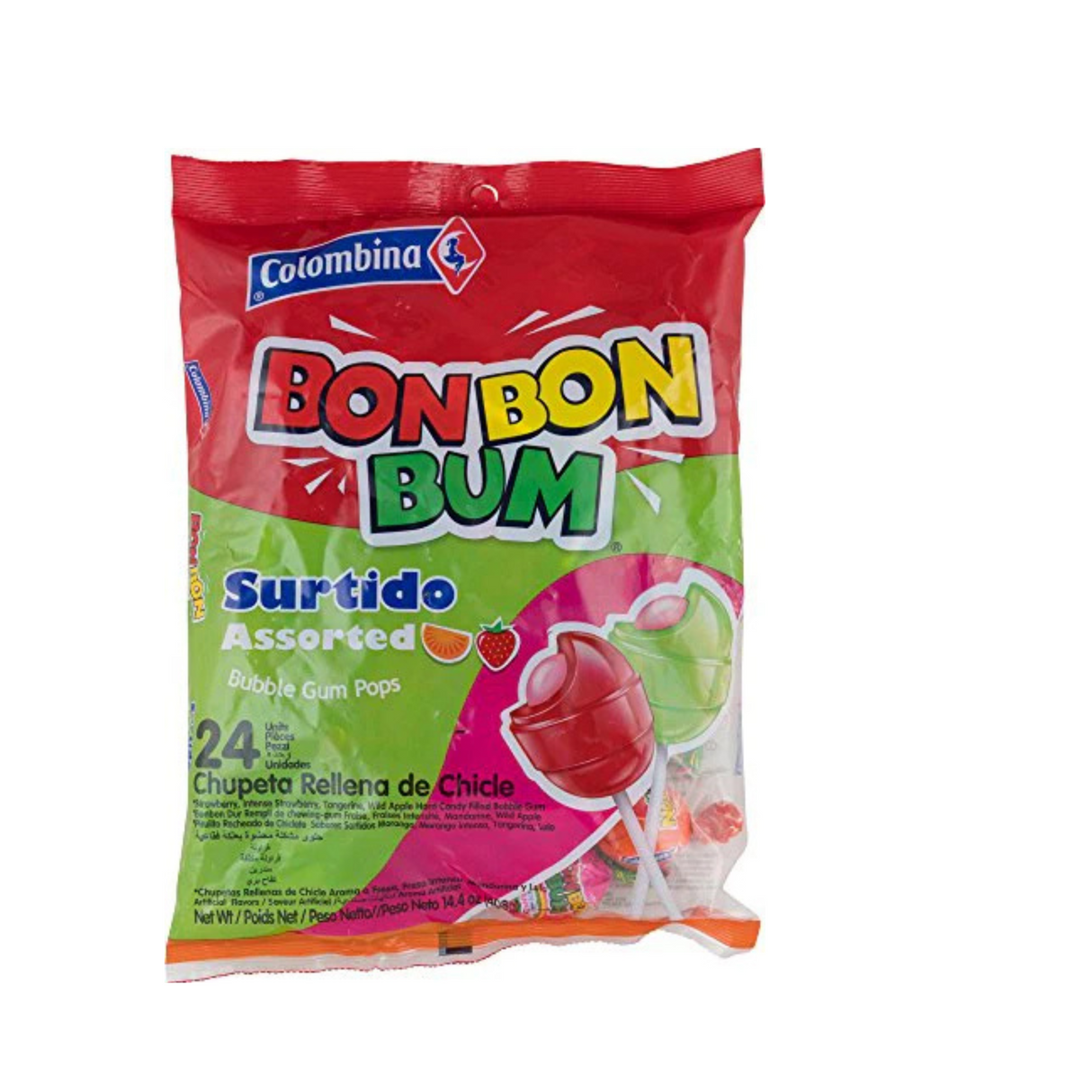 Colombina Bon Bon Bum Assorted (Bubble Gum Pops) 24 ct