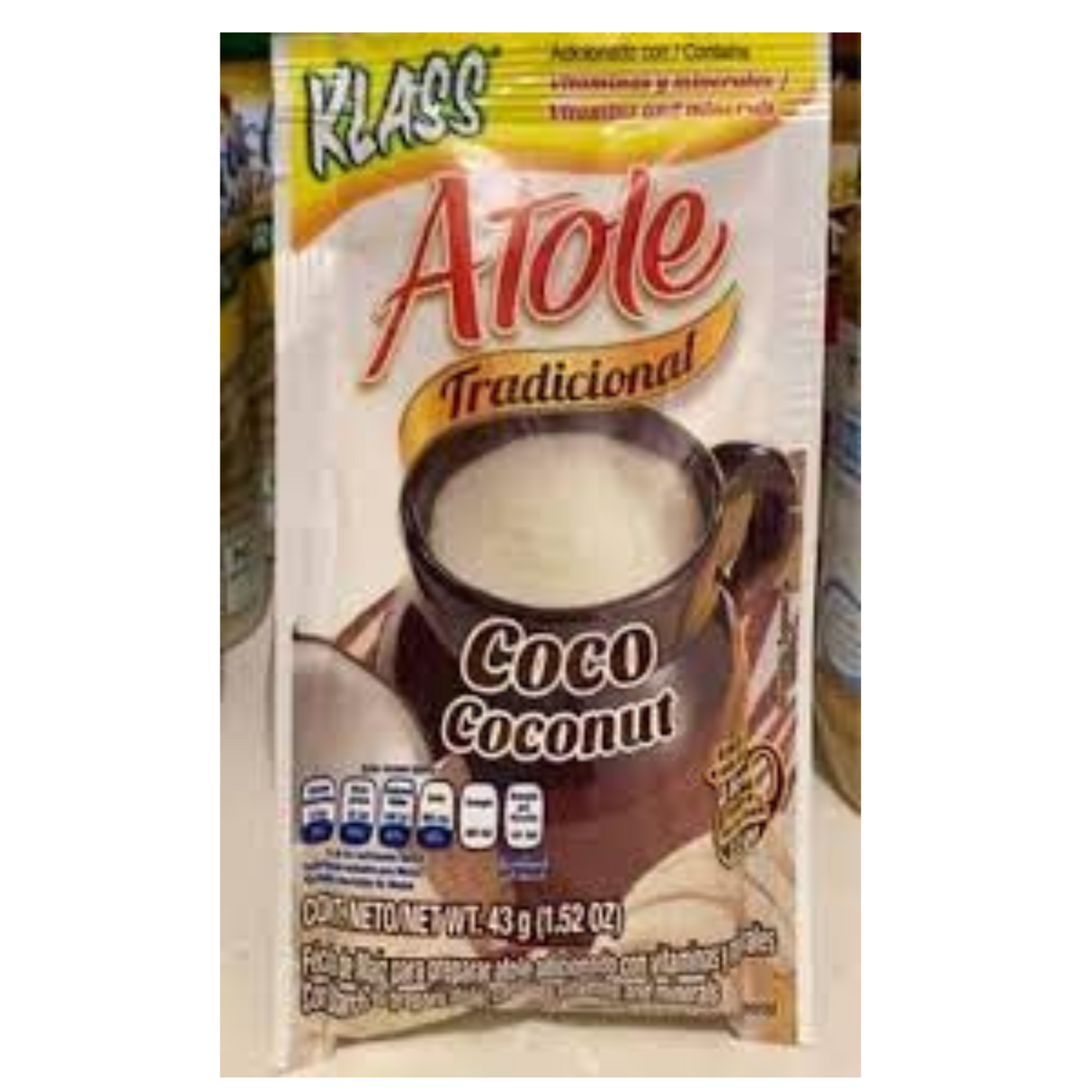 Klass Atole Traditional Coconut 1.52 oz. / 0.43gr./Klass Atole Tradicional Coco