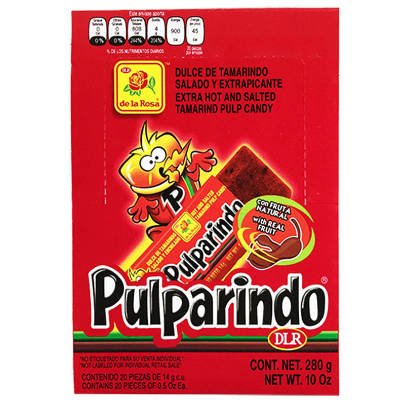De La Rosa Pulparindo Tamarind Extra Hot - 20ct – 10 Oz. / De La Rosa Pulparindo Tamarindo Extra Picante - 20ct - 10 Oz.