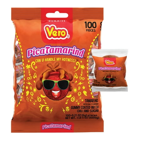 Vero PicaTamarind (Gumy Spicy Chewy Candy) 21 oz 100 / Vero PicaTamarindo (goma masticable cubierta de caramelo picante) 21 oz 100 ct. Ct.