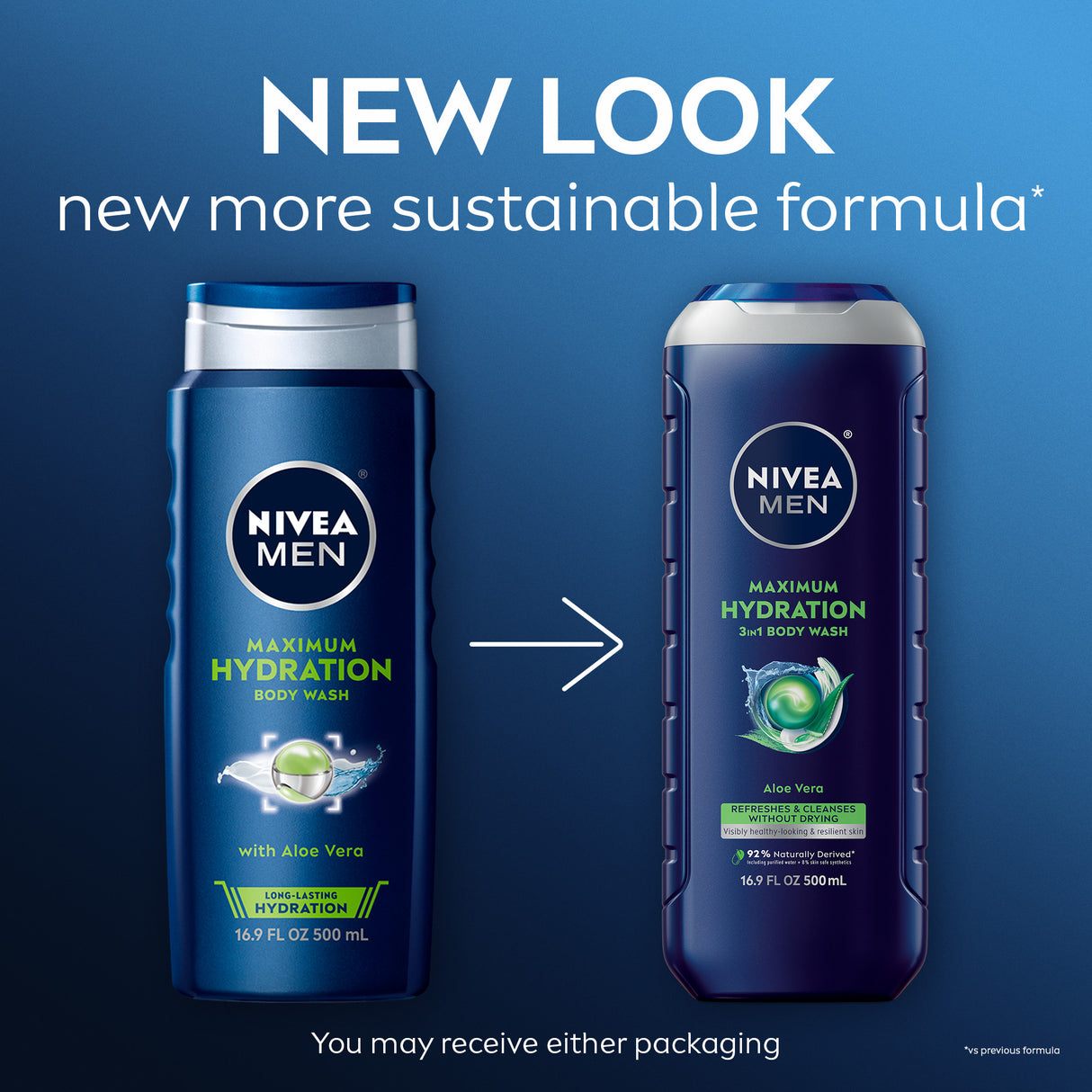 NIVEA MEN Gel de baño de máxima hidratación con aloe vera, botella de 16,9 fl oz / gel de baño de máxima hidratación con aloe vera