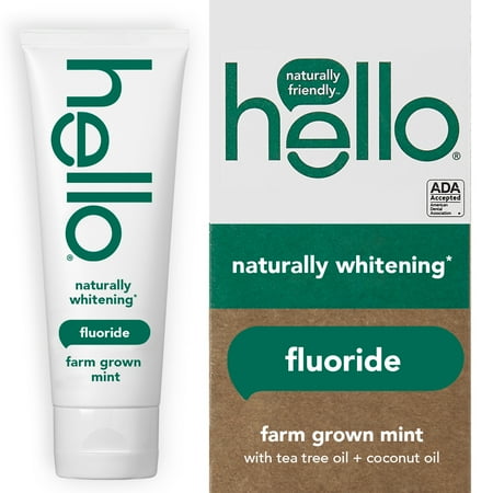 Hello Naturally Whitening Farm Mint with Tea Tree + Coconut Fluoride Toothpaste 4.7 Oz.