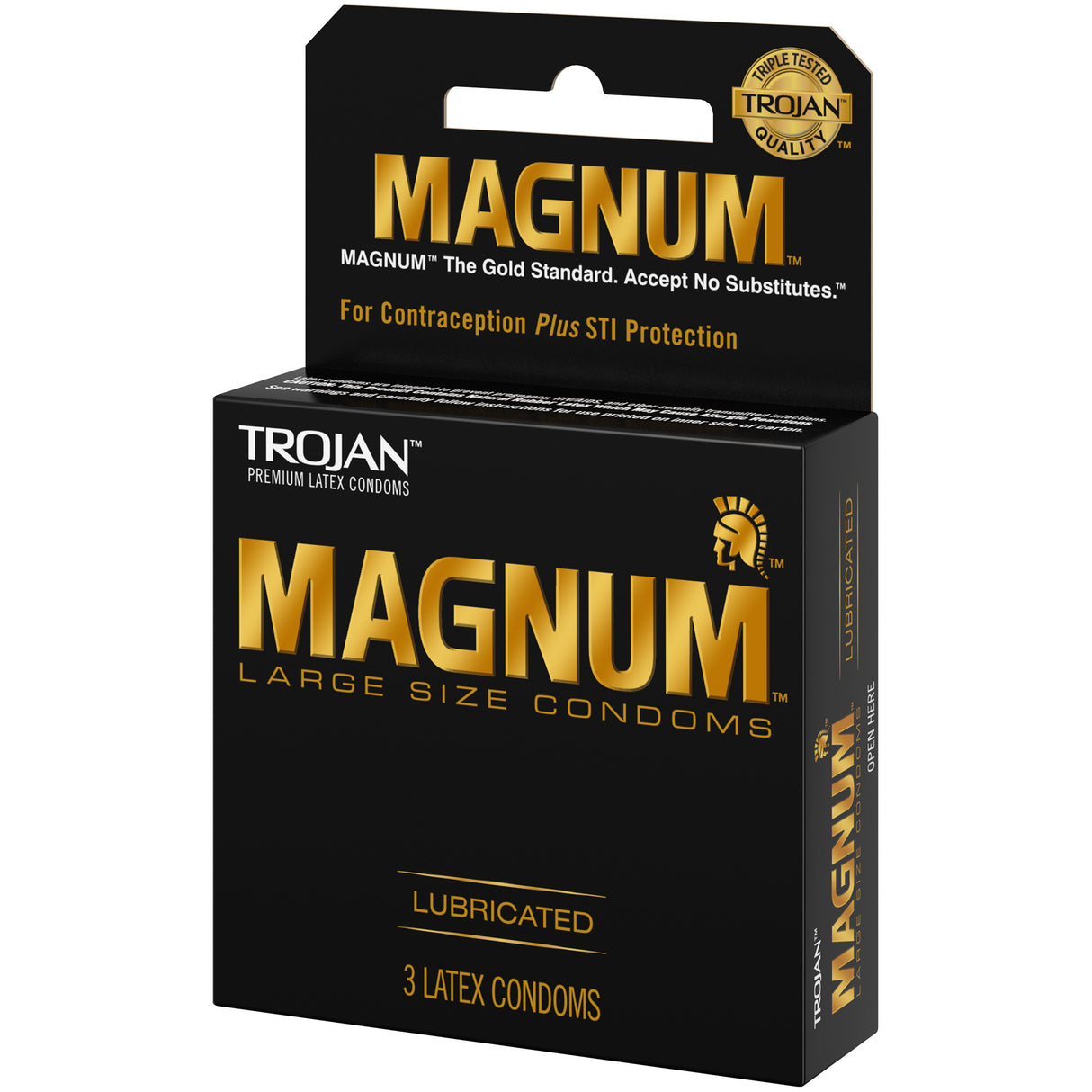 Condones lubricados Trojan Black Magnum de tamaño grande, 3 unidades 