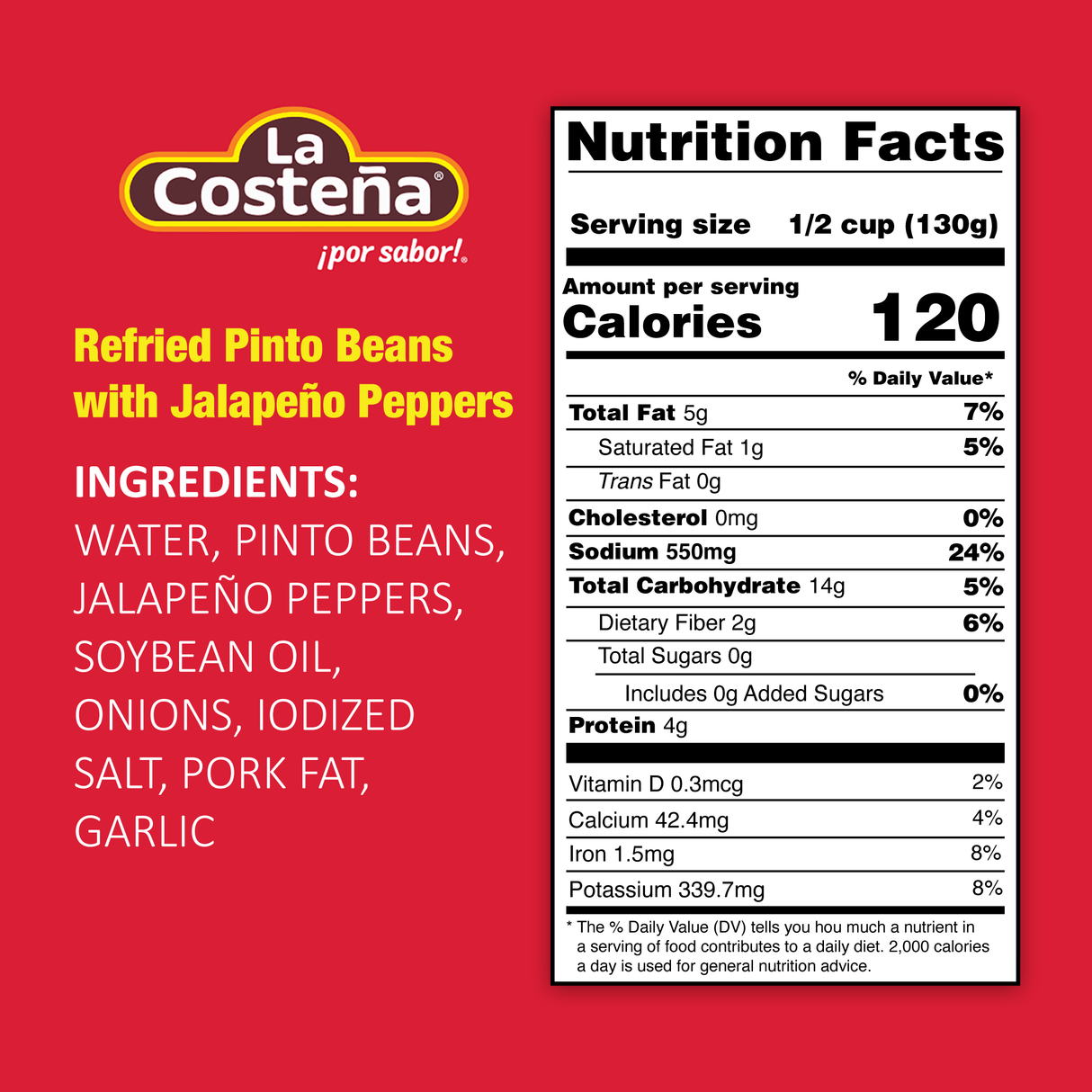 Frijoles pintos refritos La Costeña con chiles jalapeños / La Costeña Frijoles Pintos Refritos con Jalapeño