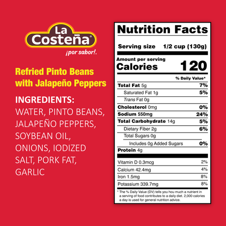 Frijoles pintos refritos La Costeña con chiles jalapeños / La Costeña Frijoles Pintos Refritos con Jalapeño
