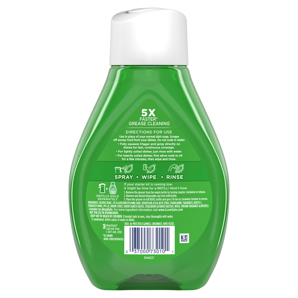 Gain Dish Spray, Dish Soap, Original Scent Refill, / Gain spray para platos, jabón para platos, recambio de aroma original 