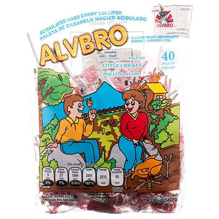 Alvbro Little Chicken 40ct Lollipops 19.75 Oz. /  Alvbro Pollito Asado 40ct Paletas 19.75 Oz.