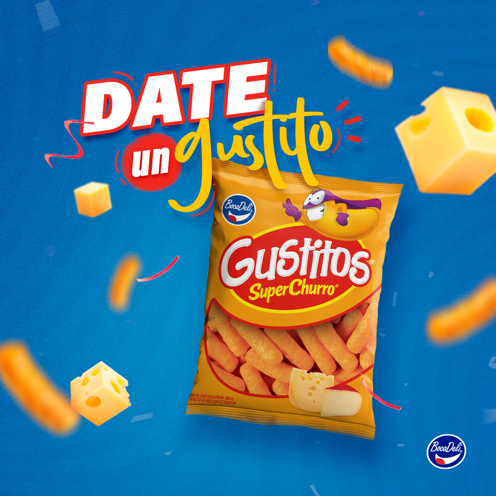 Bocadeli Gusitos SuperChurro, Bocanadas de Maíz con Sabor a Queso, 2.5 oz (1 paquete) 