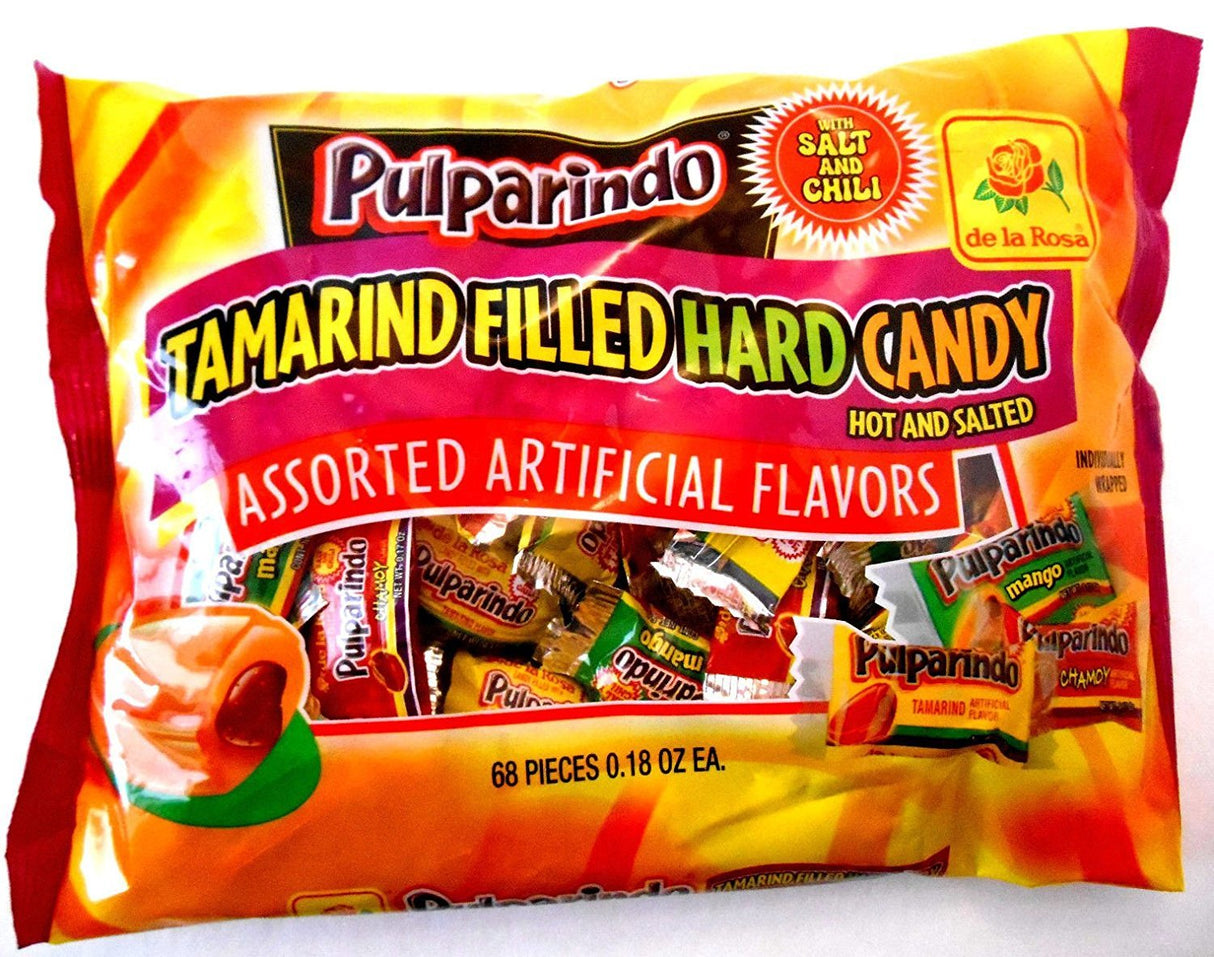 PULPARINDO Caramelo Duro Relleno de Tamarindo 68 piezas 0.18 oz cada una - 12.24 Oz./ PULPARINDO Caramelo Duro Relleno de Tamarindo 68 piezas de 0.18 oz. c/u -12.24oz.