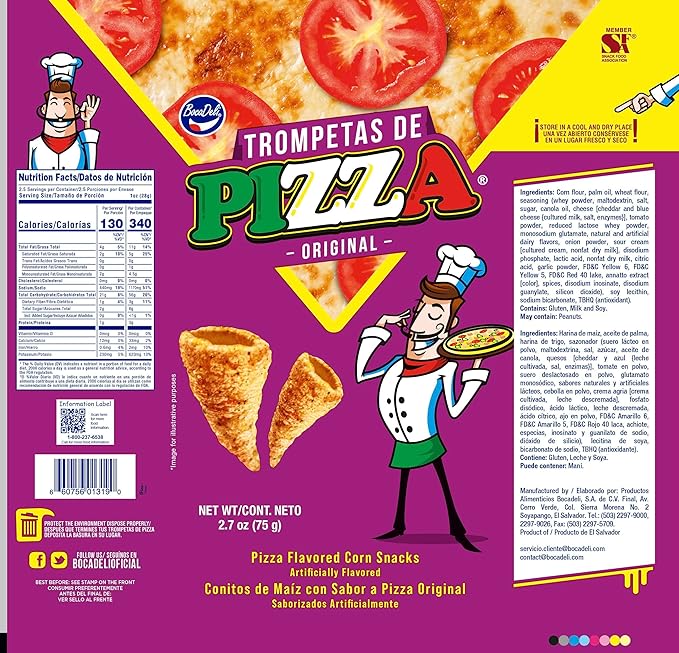 Bocadeli Trompetas de Pizza® Bocadillos de maíz con sabor a pizza, 2.7 oz (paquete de 1)