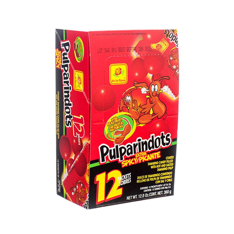 De La Rosa Pulparindots Extra Spicy 12 ct. 12.8 oz. / 360 gr. / De La Rosa Pulparindots, Extra Picante - 12 Ct. 12.8 Oz. -  360 Grs.