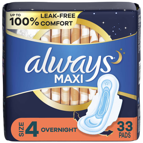 Almohadillas nocturnas Always Maxi con alas, tamaño 4, absorción nocturna, 33 unidades