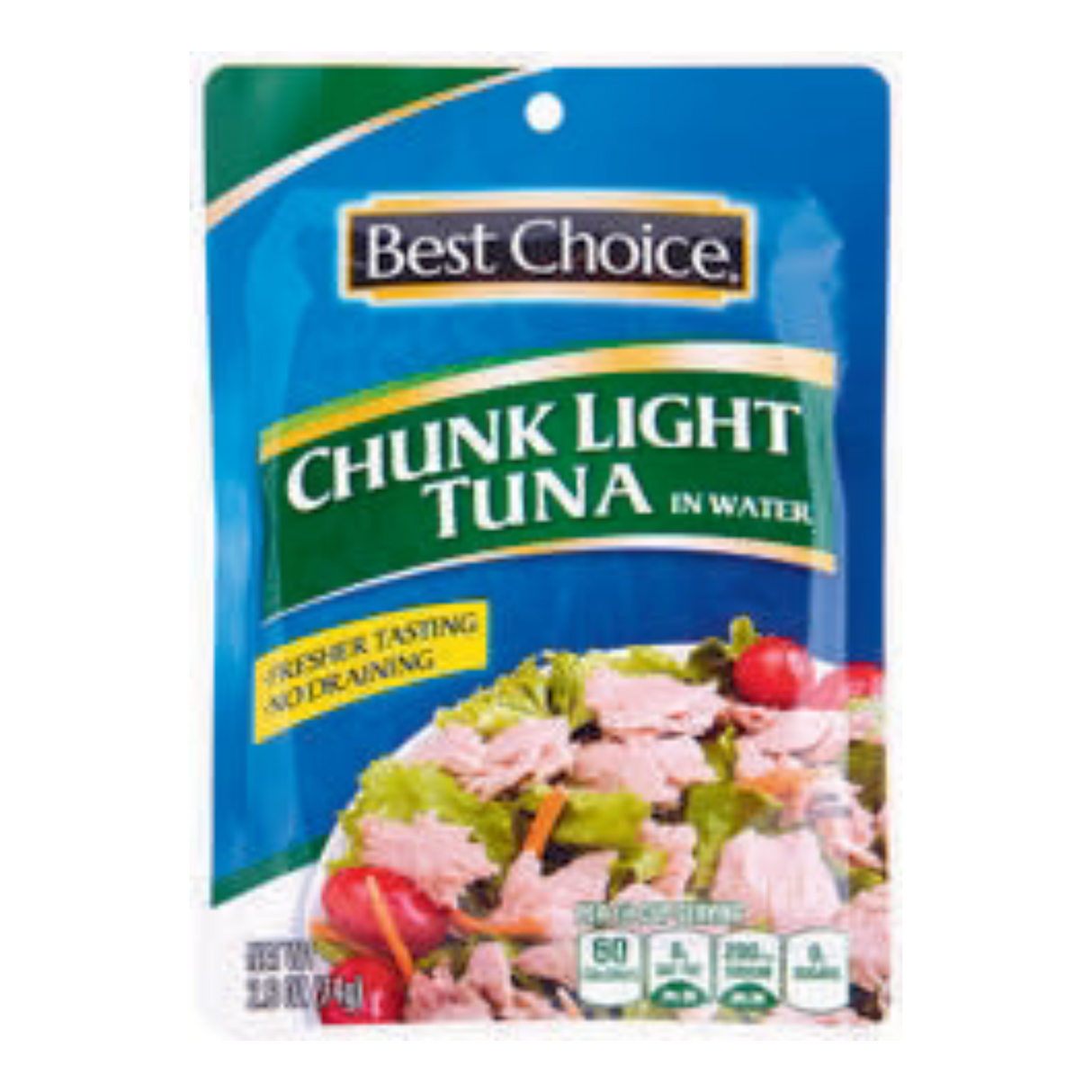 Atún claro en trozos en agua Best Choice, 2,6 oz