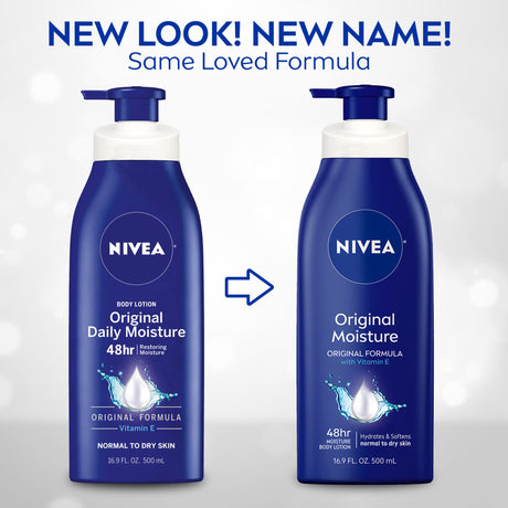 NIVEA Original Moisture Body Lotion with Vitamin E, 16.9 Fl Oz Pump Bottle / Loción corporal hidratante original con vitamina E 