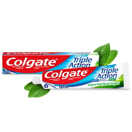 Pasta de dientes Colgate con flúor, triple acción, original, menta, 6 oz.