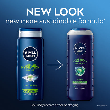NIVEA MEN Gel de baño de máxima hidratación con aloe vera, botella de 16,9 fl oz / gel de baño de máxima hidratación con aloe vera 