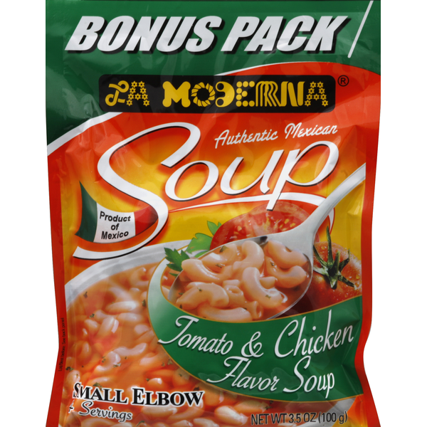Sopa de Coditos La Moderna Sabor Tomate y Pollo 3.5 oz. / 100 gr.